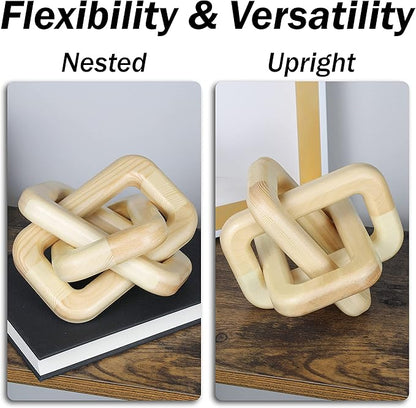 Wood Knot Home Decorations - Handmade Wood Chain Link Decor for Living Room, Farmhouse, Entry, Shelf, Coffee Table