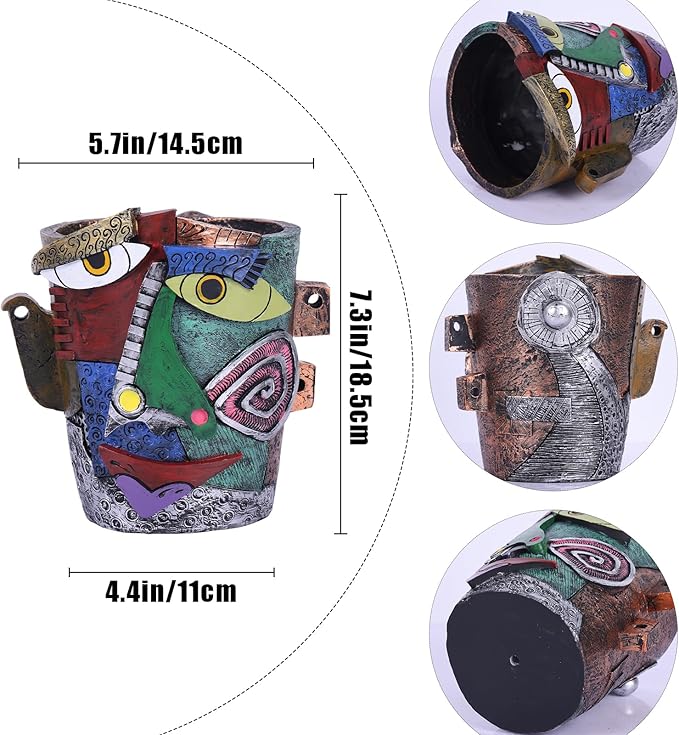 Picasso Brutalist Abstract Beauty Face Flower Pot,Decorative Colorful Head Planter for Patio,Funky Plant Pots,Unique Large Flower Vase for Indoor Plants,Funny Flower Vases Pots