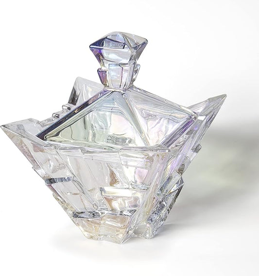 M&N HOME Glass Candy Dish with Lid - Pearl Colored Crystal Candy Bowl, 24 Oz. Extra Large Candy Dish, Unique
