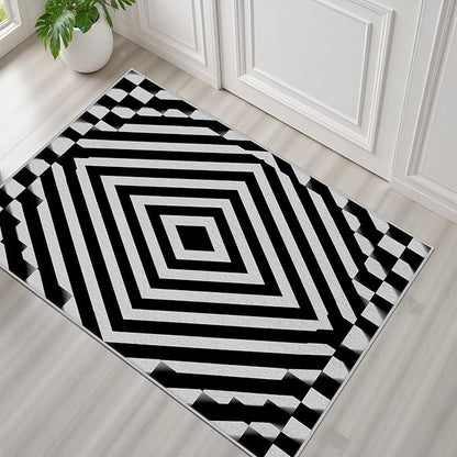 Black and White Rug 2x3, Checkered Soft Thin Indoor Floor Mats Carpet, Non-Slip Stain Resistant Washable Rugs, Modern Rhombus Geometric Rugs for Living Room, Farmhouse Rug