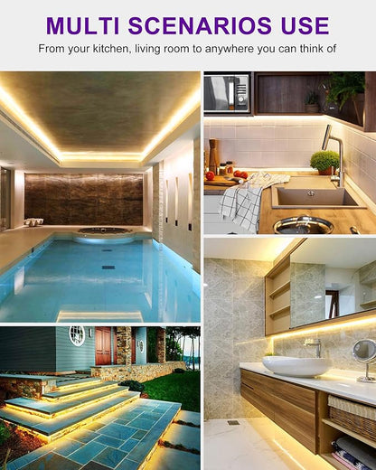 Outdoor LED Strip Lights Waterproof 3000K, 16.4ft IP67 High Density LED Tape Light, 600 LEDs/Reel, 252~300LM/ft, UL-Listed, 12V Dimmable Rope Lights for Home, Balcony, Roof, Backyard, Patio, Garden