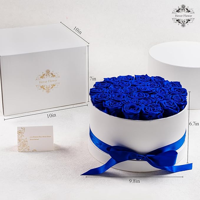 27 Forever Roses in Luxury White Box, Eternal Real Roses Birthday Gifts for Women, Preserved Flowers for Delivery Prime, Anniversary, Valentine's Day, Mothers Day for Mom (Blue)