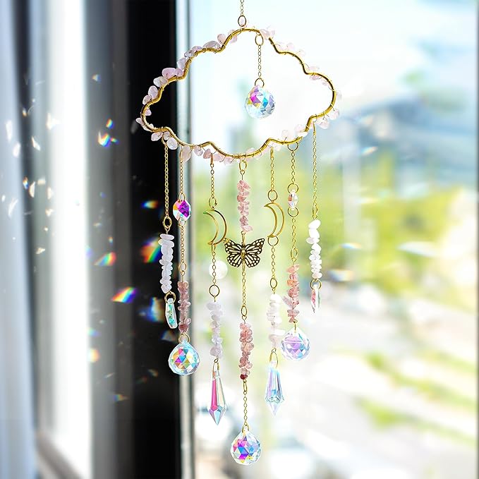 H&D HYALINE & DORA Cloud Shaped Crystal Suncatcher Glass Balls with Chain Rainbow Maker Sun Catcher Hanging Wind Chimes for Christams Home Decor