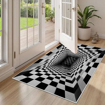 Optical Illusion Rug - Black and White Rug for Living Room, Soft Ultra Soft Faux Wool 2x3 Area Rugs Floor Mats, Non Slip&Non-Shedding Low Pile Checkered Washable Rugs, Abstract Geometric Carpet