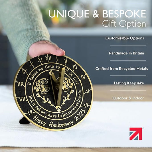 The Metal Foundry Personalized Sundial ‘What Love is’ - Heavy Duty Recycled Brass Home Decor Or Garden Present Idea Made in The UK for Parents, Grandparents, Friends, Couples