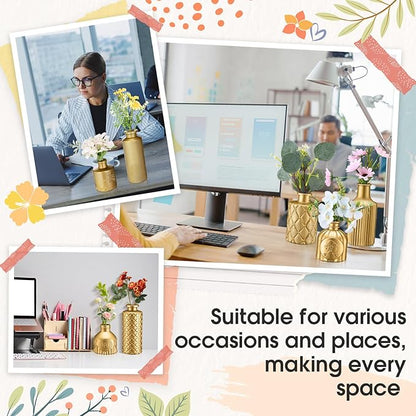 Yaomiao 30 Pcs Vases Bulk Colored Flower Glass Christmas Vases Bud Vintage Colored Glass Bottles Colorful Rustic Embossed for Home Wedding Table Decorations Gifts(Gold Series)