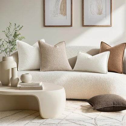 MIULEE Pack of 2 Decorative Textured Boucle Throw Pillow Covers 18x18 Inch Oatmeal Broadside Thick Boho Pillows for Farmhouse Accents Sofa Couch Bedroom Living Room Home Decor