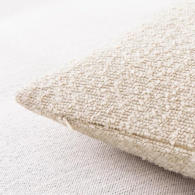 Mixhug Decorative Boucle Throw Pillow Covers, Beige, 18 x 18 Inches, Pack of 2 - Neutral Textured Boho Pillow Covers for Couch and Bed