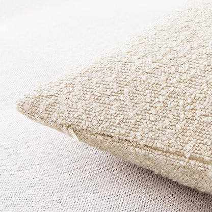 Mixhug Decorative Boucle Throw Pillow Covers, Beige, 18 x 18 Inches, Pack of 2 - Neutral Textured Boho Pillow Covers for Couch and Bed