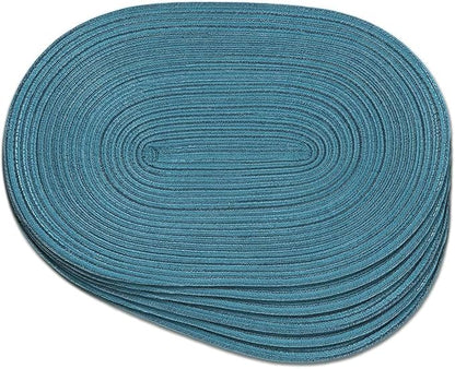 Noctiflorous Oval Braided Placemats Set of 6 Woven 12x18 Inch Non Slip Washable Heat Resistant Place Mats Tablemats for Dining Kitchen Party Daily Table Decor Dinner Mats (Teal Blue, 6)