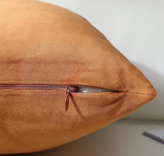 mixeoo Comfy Terracotta Couch Throw Pillow Covers Decorative Square Solid Velvet Soft Cushion Cases Home Decor for Sofa Couch Living Room, Set of 2, 16 x 16 Inch