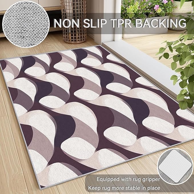Abstract Rug 5x7 - Abstract Area Rug, 4x5 Rug, Contemporary Rug & Home Decor, Modern Carpet & Room Decor, Washable Non Slip Anti Skid Rugs