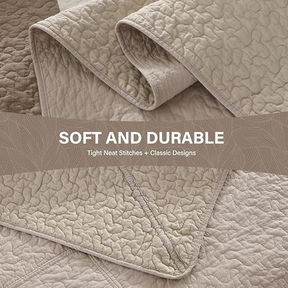 SahSahCasa 120"x120" 100% Cotton Oversized California King Bedspread Coverlet Striped Quilt Set, Cal King Quilted Bedspread Extra Large Quilt, XL Bed Spread Lightweight Comforter, Brown/Camel/Cream