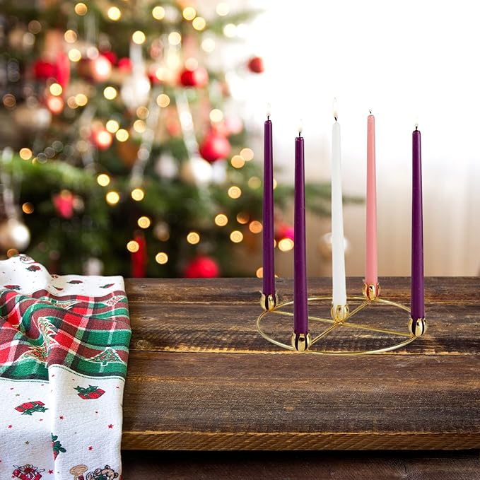 Brass Advent Wreath with 5 Candle Holders, Religious Holiday Decor, 11 Inches