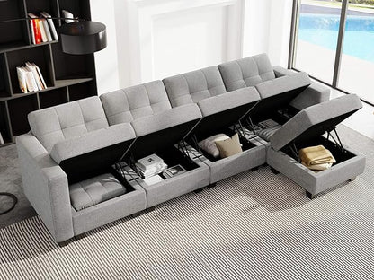 Belffin Modular Sectional Sofa L Shaped Sofa Couch with Storage Seats Convertible Sectional Couch Modular Sofa with Reversible Chaise Fabric Light Grey