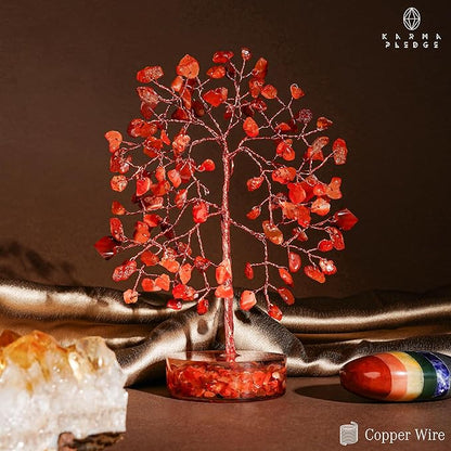 Crystal Tree for Home and Office Decor, Carnelian Chakra Healing Stones Handmade Feng Shui Bonsai Tree of Life for Positive Energy, Money, Good Luck, Christmas Decor, Birthday Gifts for Women, Mom