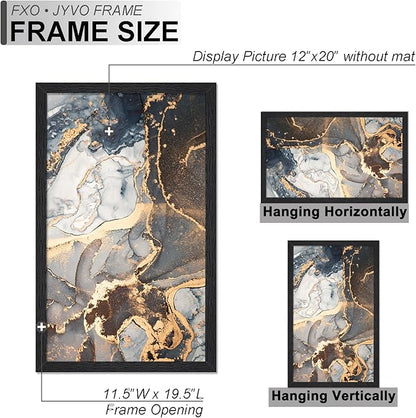 Engineered Wood 12x20 Picture Frame Set of 3, Black Frame for 12 x 20 Inch Picture Poster Photo, Light Weight 12 by 20 Frame with Wood-grain for Wall - 3 Pack/Black/12 x20