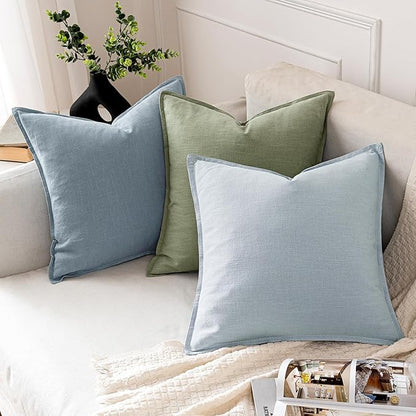 MIULEE Decorative Linen Euro Sham Pillow Covers 22x22 Inch Sage Green Boho Farmhouse Neutral Spring Couch Throw Pillows for Bed Pack of 2 Accent Modern Pillowcase Summer Sofa Livingroom Home Decor