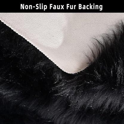 Black Faux Fur Sheepskin Area Rug for Living Room Bedroom, 6 x 6 Feet Ultra Soft Shaggy Fuzzy Furry Carpet Chair Throw Large Rugs for Kids, Girls, Nursery Room Decor Dorms