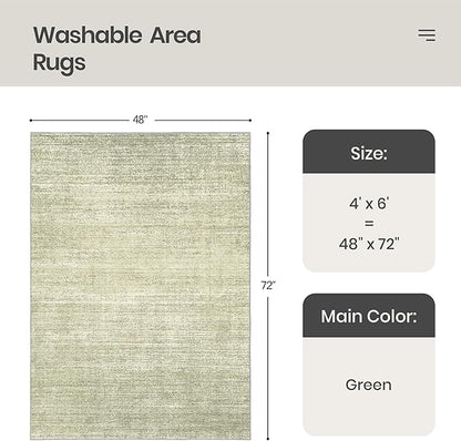 Valenrug Washable Rugs 4x6 - Stain Resistant 4x6 Area Rugs for Living Room, Non Slip Backing Printed Rugs for Bedroom, Folable Machine Washable Area Rug(4'x6', Green)