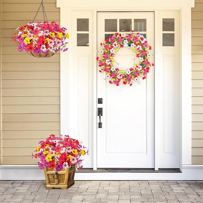 MACTING Artificial Flowers for Outdoors 12 Bundles UV Resistant Fake Flowers Faux Plastic Plants No Fade for Hanging Planters Window Patio Porch Yard Indoor Outdoor Summer Decorations(Mix Color-1)