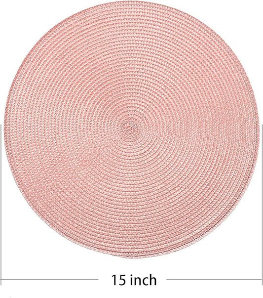 AHHFSMEI Round Braided Placemats 15 Inch Round Table Mats for Dining Tables Natural Woven Heat Resistant Place mats Set of 8 (Pink,8)
