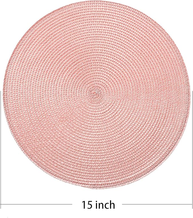 AHHFSMEI Round Braided Placemats 15 Inch Round Table Mats for Dining Tables Natural Woven Heat Resistant Place mats Set of 6 (Pink)