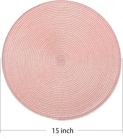 AHHFSMEI Round Braided Placemats 15 Inch Round Table Mats for Dining Tables Natural Woven Heat Resistant Place mats Set of 6 (Pink)