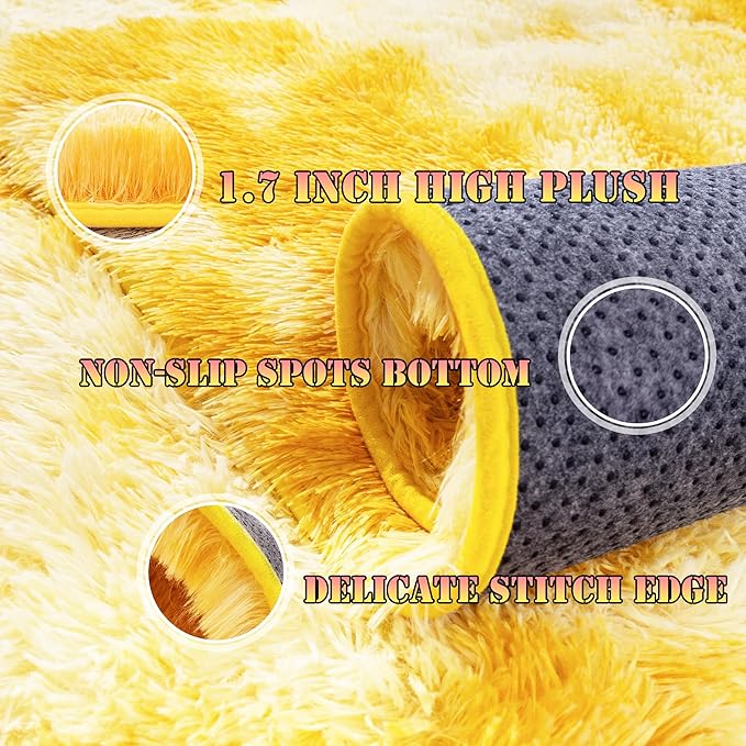 8x10 Large Area Rugs for Living Room, Ultra Fluffy Shag Rug for Bedroom, Modern Plush Soft Carpet for Girls Boys Kids Room Dorm Fuzzy Non Slip Rug for Home Decor Aesthetic, Tie-Dyed Yellow