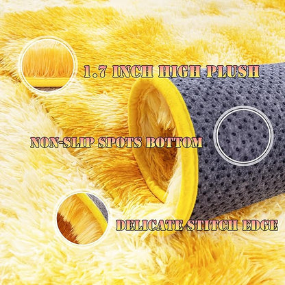 Large 9x12 Area Rug for Living Room, Soft Shag Thick Fluffy Plush Fuzzy Carpet for Bedroom, Non Slip Dorm Rug for Home Decor Aesthetic, Tie-Dyed Yellow