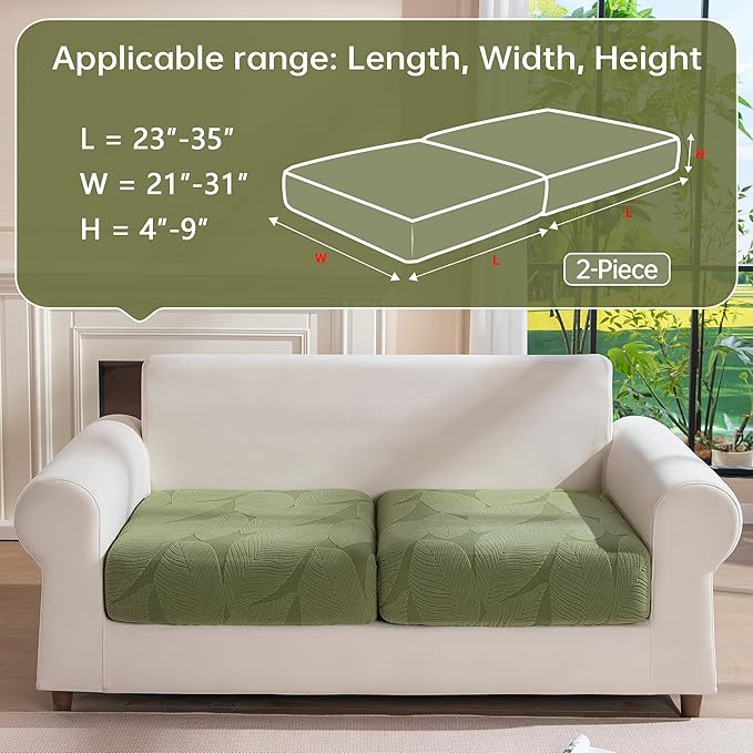 Couch Covers for Sectional Sofa, Washable Stretch Soft Sofa Cushion Covers L Shape Sofa Slipcovers Anti Slip Furniture Decor Protector for Pets (2 Seaters Covers,Green)