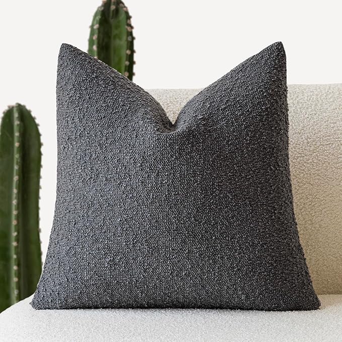 Foindtower Decorative Textured Boucle Throw Pillow Covers Accent Solid Pillow Cases Neutral Soft Cozy Couch Cushion Case for Chair Sofa Bedroom Living Room Home Decor 24 x 24 Inch,Dark Grey
