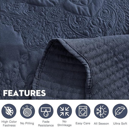 HZ & HY Oversized King Bedspread 138x122 Extra Wide, Quilted Coverlet Bedding Set, Lightweight Thin Comforter, Reversible, 5 Piece, 100% Microfiber, California/Alaskan King, Polar Night