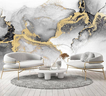 Black Gold Marble Wallpaper Abstract Ink Art Large Background Mural Living Room Office（Not Peel and Stick）