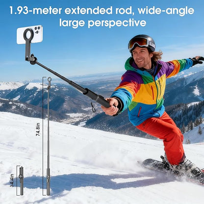 Magnetic Phone Tripod,76" Auto-Open Phone Stand with Metal Ring & Rechargable Remote,Portable Selfie Stick with Magnetic Holder for Magsafe,360°Rotatable Phone Stand Travel for iPhone/Android/Camera