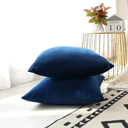 Set of 2 Comfortable Throw Pillow Cover for Bedding, Decorative Accent Cushion Sham Case for Couch Sofa, Soft Solid Velvet with Zipper Hidden - 20"x20", Prussian Blue