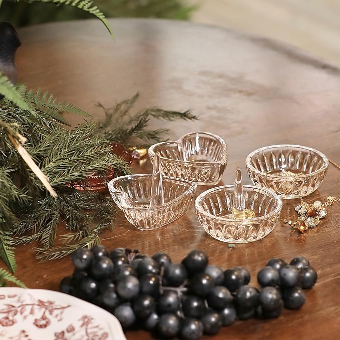 Set of 2 Crystal Jewelry Dish Trays 3.1in Clear Round Trinket Ring Holders for Wedding, Birthday, Anniversary, Christmas Decor