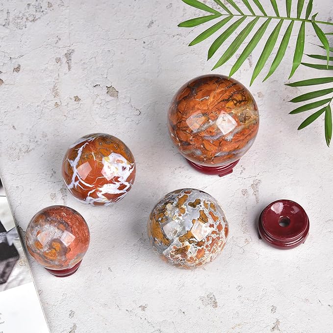 JIC Gem Natural Large Healing Crystal Sphere Ball Yellow Agate Crystal Decorative Ball with Display Stand Chakra Meditation Fengshui (100-110mm)