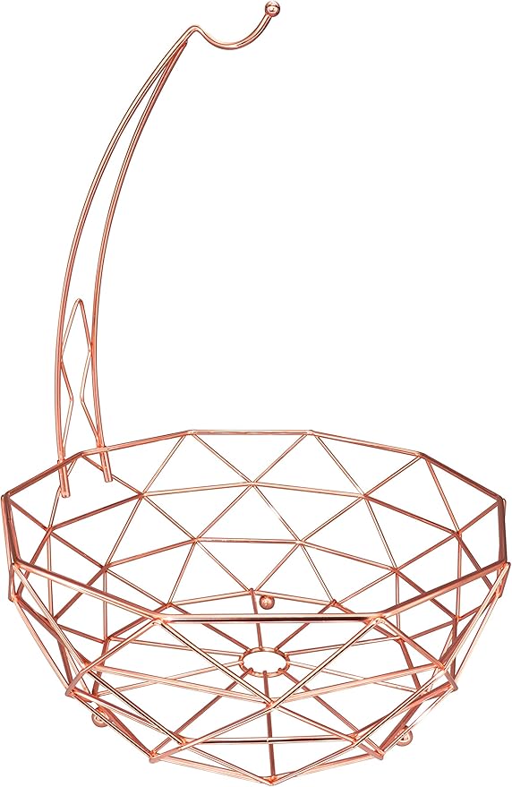 ROSYLINE fruit basket with banana hanger, fruit bowl, multi-functional kitchen and living room storage fruit and vegetable basket, banana hanger can be dismantled (rose gold)