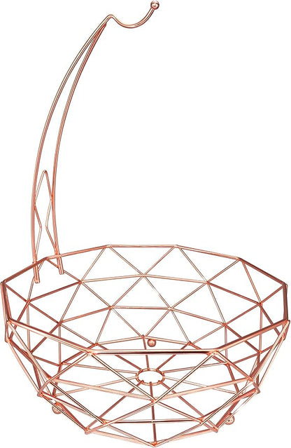 ROSYLINE fruit basket with banana hanger, fruit bowl, multi-functional kitchen and living room storage fruit and vegetable basket, banana hanger can be dismantled (rose gold)