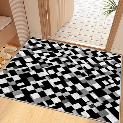 Black White and Grey Rug - Geometric Area Rug, Area Rugs 7x9, Modern Abstract Rugs, Irregular Block Splicing Carpet Washable Non Slip Home Decor Carpet for Living Room