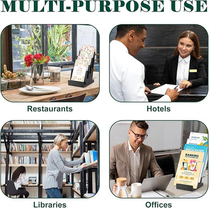 4 Tier Wood Brochure Display Stand 6 x 9 inch Black Brochure Holder Pamphlet Display Stand for 5.5 x 8.5 inch 5 x 7 inch Booklets Menus Postcard Holder Multi Purpose Organizer