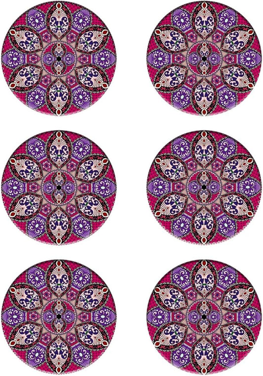 Coasters Set of 6 Mandala Pattern Ceramic Drink Coaster with Cork Base Modern Style Coasters for Mugs and Cups Office Kitchen 4 in