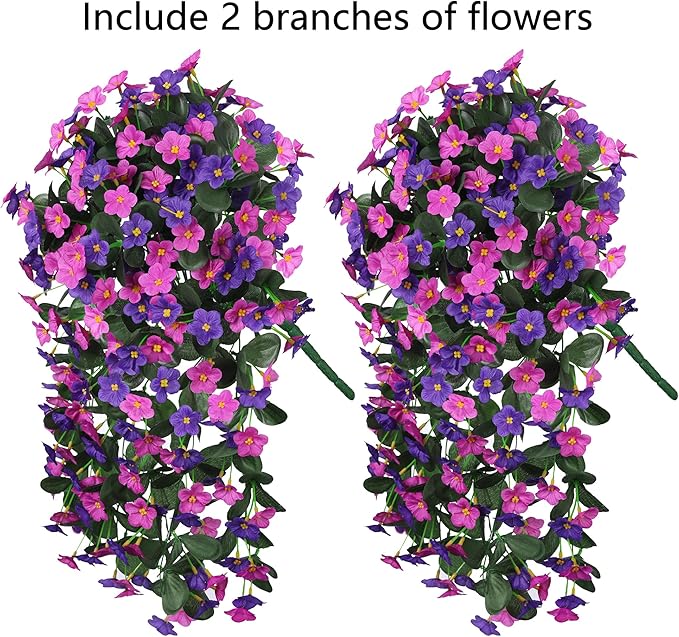 Artificial Fake Hanging Flowers Plants for Outdoor Winter Summer Decoration, 2PCS Faux Silk Daisy Flower Look Real UV Resistant Orchid Vine for Home Outside Garden Wall Indoor(Dark Purple and Fuchsia)