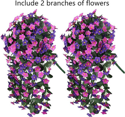 Artificial Fake Hanging Flowers Plants for Outdoor Winter Summer Decoration, 2PCS Faux Silk Daisy Flower Look Real UV Resistant Orchid Vine for Home Outside Garden Wall Indoor(Dark Purple and Fuchsia)