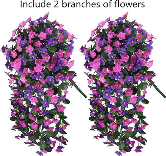 Artificial Fake Hanging Flowers Plants for Outdoor Winter Summer Decoration, 2PCS Faux Silk Daisy Flower Look Real UV Resistant Orchid Vine for Home Outside Garden Wall Indoor(Dark Purple and Fuchsia)
