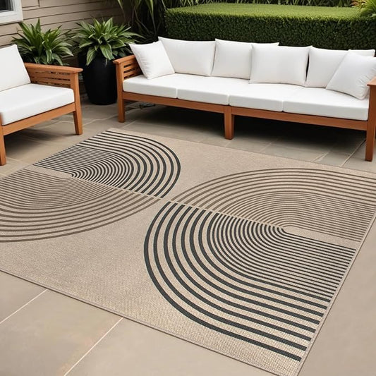 Easy Jute Indoor Outdoor 5x7 Rug, Washable Modern Rainbow Rugs for Living Room, Non-Slip Boho Farmhouse Bedroom Rug Neutral Abstract Floor Carpet for Patio Dining Room Nursery