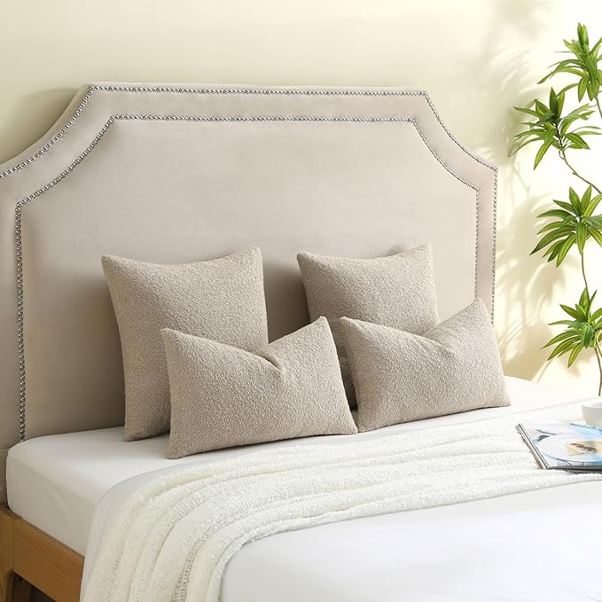 FUTEI Pack of 2 Oatmeal Decorative Throw Pillow Covers 20x20 Inch Soft Cozy Solid Boucle Textured Cushion Case,Modern Home Decor for Couch Bed Living Room