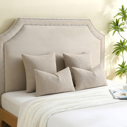 FUTEI Pack of 2 Oatmeal Decorative Throw Pillow Covers 26x26 Inch Soft Cozy Solid Boucle Textured Euro Pillow Shams,Modern Home Decor for Couch Bed Living Room