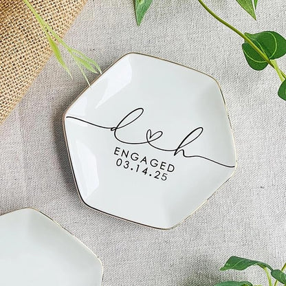 Custom Engagement Ring Holder Ring Dish, Custom Wedding Gifts for Couple, Bridal Shower Couple Jewelry Tray, Monogrammed Engagement Wedding Gifts for Bride 1